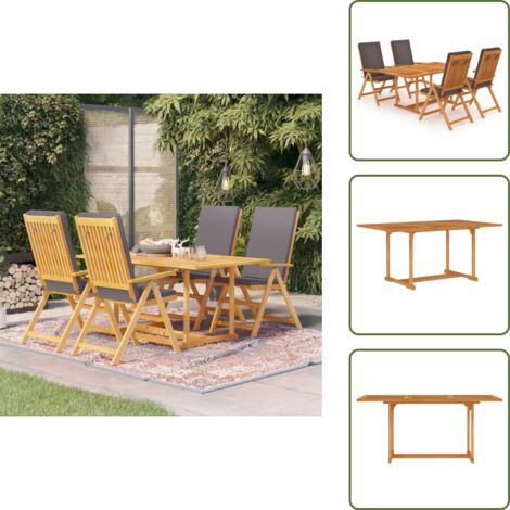 Cuscini in teak - vidaXL Set da Pranzo da Giardino 5 pz con Cuscini Grigi Legno di Teak - Mobili da giardino