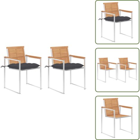Cuscini in tessuto - vidaXL Sedie da Giardino 2 pz con Cuscini in Legno di Teak e Acciaio - Sedie da patio