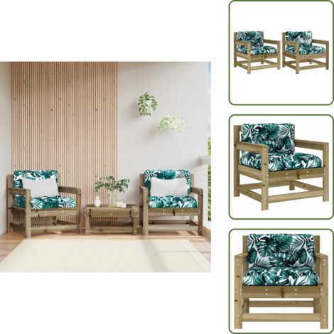 Cuscini in tessuto - vidaXL Sedie da Giardino con Cuscini 2 pz in Legno Impregnato di Pino - Mobili da giardino