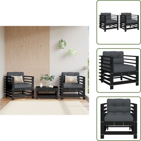 Cuscini in tessuto - vidaXL Sedie da Giardino con Cuscini 2pz Legno Massello di Pino Nero - Mobili da giardino
