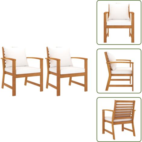 Cuscini in tessuto - vidaXL Sedie da Giardino e Cuscini Crema 2 pz Legno Massello d'Acacia - Acacia