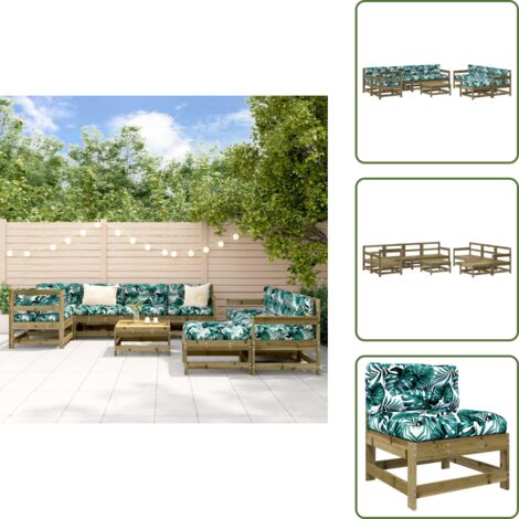 Cuscini in tessuto - vidaXL Set Divani da Giardino 10 pz con Cuscini Legno Impregnato Pino - Mobili da esterno