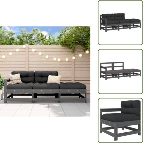 Cuscini in tessuto - vidaXL Set Divani da Giardino 3pz con Cuscini in Legno Massello Grigio - Mobili da giardino