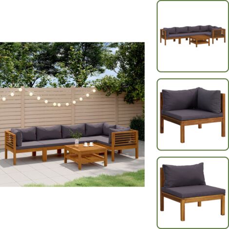 Cuscini in tessuto - vidaXL Set Divani da Giardino 6 pz con Cuscini in Massello di Acacia - Tavolino da giardino