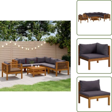 Cuscini in tessuto - vidaXL Set Divani da Giardino 7 pz con Cuscini in Massello di Acacia - Tavolino da giardino