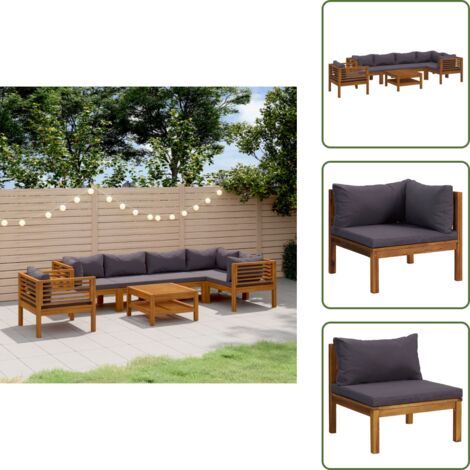 Cuscini in tessuto - vidaXL Set Divani da Giardino 7 pz con Cuscini in Massello di Acacia - Tavolino da giardino