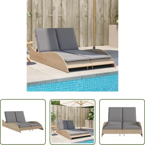 Cuscini -  Lettino Prendisole con Cuscini Beige 114x205x73 cm Polyrattan