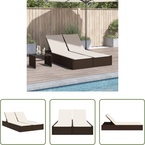 Cuscini -  Lettino Prendisole con Cuscini Marrone in Polyrattan