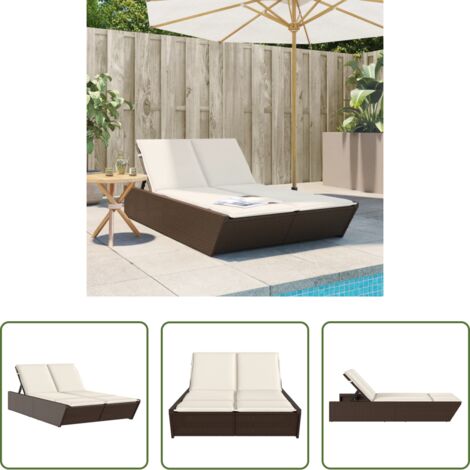 Cuscini -  Lettino Prendisole con Cuscini Marrone in Polyrattan