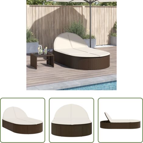 Cuscini -  Lettino Prendisole con Cuscini Marrone in Polyrattan