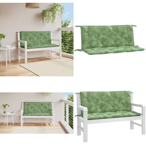 Cuscini Panca Giardino 2 pz Motivo a Foglie 120x50x7 cm Tessuto - Cuscino da patio - Cuscino per panca