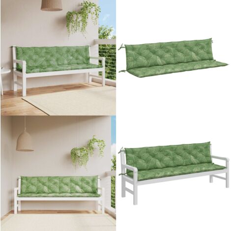 Cuscini Panca Giardino 2 pz Motivo a Foglie 200x50x7 cm Tessuto - Cuscino da patio - Cuscino per panca