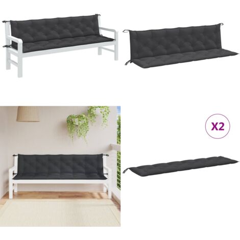 Cuscini Panca Giardino 2pz Antracite Mélange 200x50x7cm Tessuto - Cuscino da patio - Cuscino per panca