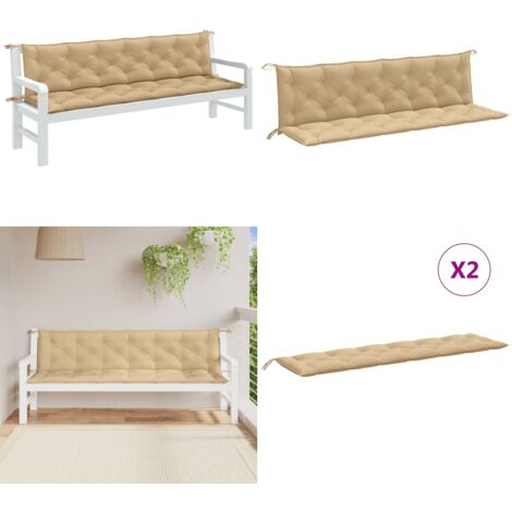 Cuscini Panca Giardino 2pz Beige Mélange 200x50x7 cm Tessuto - Cuscino da patio - Cuscino per panca