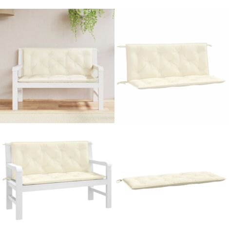 Cuscini Panca Giardino 2pz Bianco Crema 120x50x7 Tessuto Oxford - Cuscino da patio - Cuscino per panca