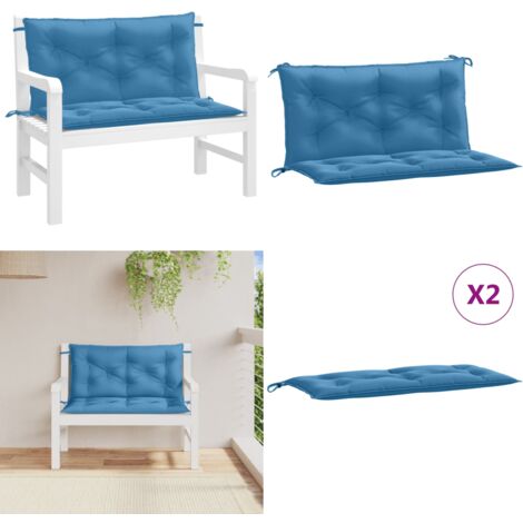 Cuscini Panca Giardino 2pz Blu Mélange 100x50x7cm Tessuto - Cuscino da patio - Cuscino per panca