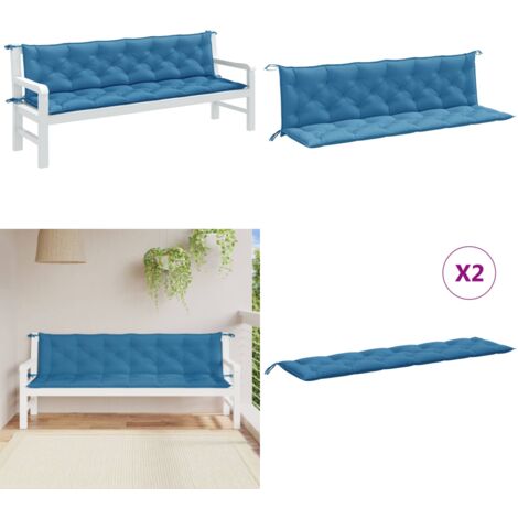Cuscini Panca Giardino 2pz Blu Mélange 200x50x7 cm Tessuto - Cuscino da patio - Cuscino per panca