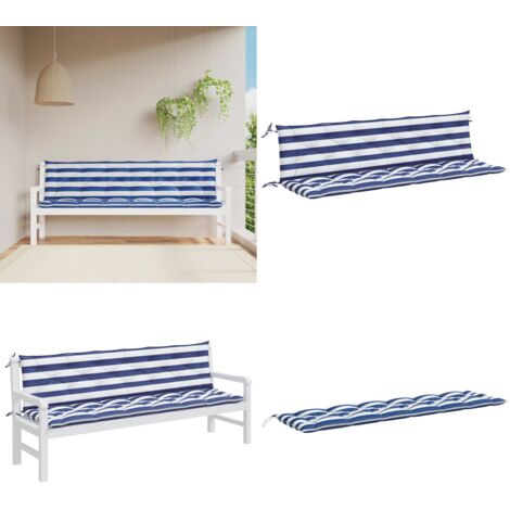 Cuscini Panca Giardino 2pz Righe Bianche Blu 200x50x7cm Tessuto - Cuscino da patio - Cuscino per panca