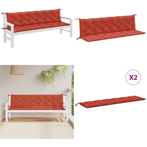 Cuscini Panca Giardino 2pz Rosso Mélange 200x50x7 cm Tessuto - Cuscino da patio - Cuscino per panca