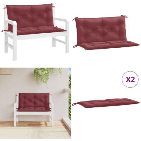 Cuscini Panca Giardino 2pz Rosso Vino Mélange 100x50x7cm - Cuscino da patio - Cuscino per panca
