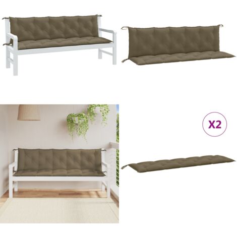 Cuscini Panca Giardino 2pz Tortora Mélange 180x50x7 cm Tessuto - Cuscino da patio - Cuscino per panca