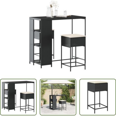 Cuscini per bar - Set Bar da Giardino 3 pz con Cuscini in Polyrattan Nero