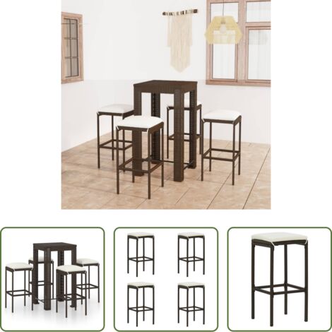 Cuscini per bar - Set da Bar da Giardino 5 pz con Cuscini in Polyrattan Marrone