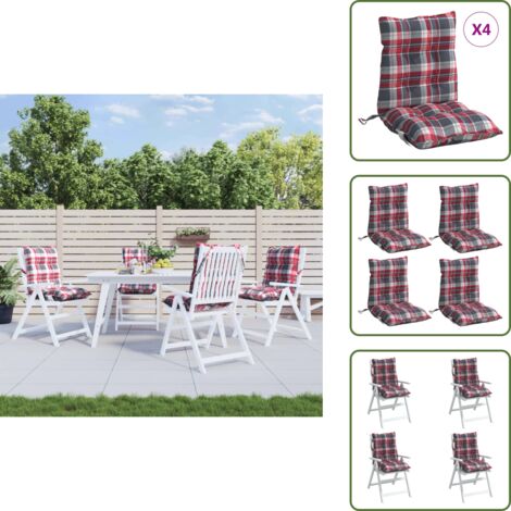 Cuscini per casa - vidaXL Cuscini Sedia Schienale Basso 4 pz Quadri Rosso Tessuto Oxford - Cuscini per ufficio
