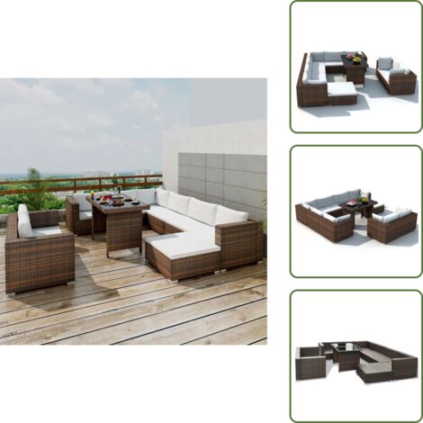Cuscini per divani - vidaXL Set Divani da Giardino 10 pz con Cuscini in Polyrattan Marrone - Divani in acciaio