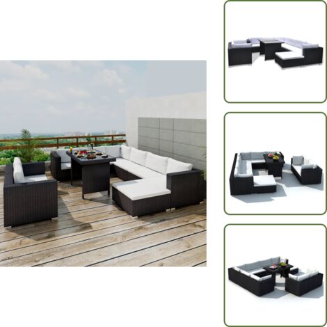 Cuscini per divani - vidaXL Set Divani da Giardino 10 pz con Cuscini in Polyrattan Nero - Divani angolari