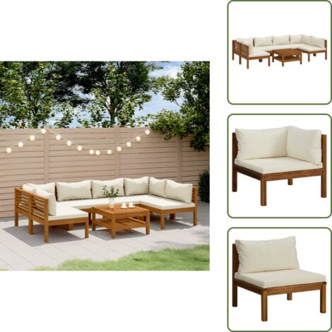 Cuscini per divani - vidaXL Set Divani da Giardino 7 pz con Cuscini Crema in Legno Acacia - Tavolino da giardino