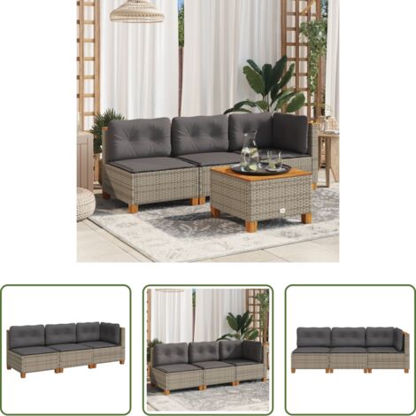 Cuscini per divano -  Divano da Giardino con Cuscini 3 Posti Grigio in Polyrattan