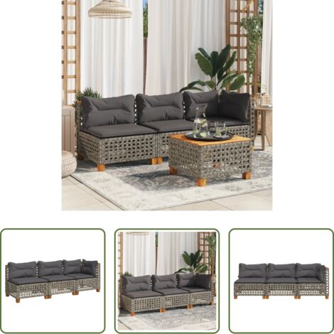 Cuscini per divano -  Divano da Giardino con Cuscini 3 Posti Grigio in Polyrattan
