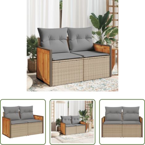 Cuscini per divano -  Divano da Giardino con Cuscini a 2 Posti Beige in Polyrattan