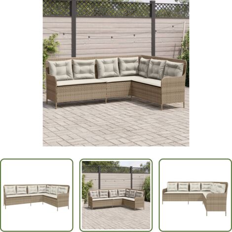 Cuscini per divano -  Divano da Giardino con Cuscini a L Beige in Polyrattan