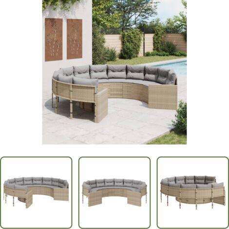 Cuscini per divano -  Divano da Giardino con Cuscini Circolare Beige in Polyrattan