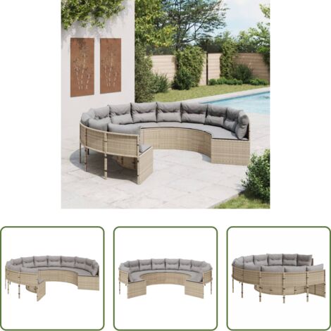 Cuscini per divano -  Divano da Giardino con Cuscini Circolare Beige in Polyrattan