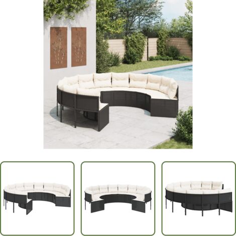 Cuscini per divano -  Divano da Giardino con Cuscini Circolare Nero in Polyrattan