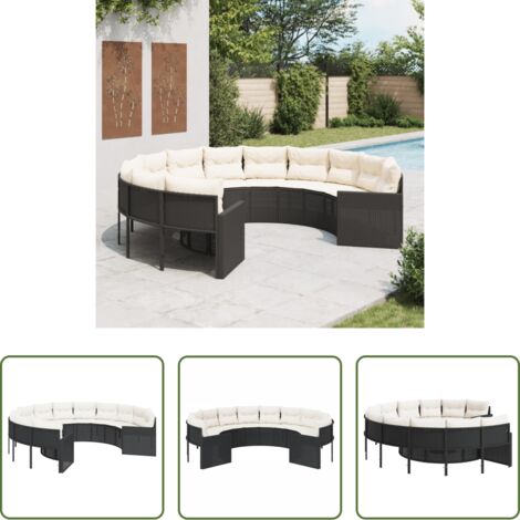 Cuscini per divano -  Divano da Giardino con Cuscini Circolare Nero in Polyrattan