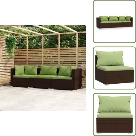 Cuscini per divano - vidaXL Divano a 3 Posti con Cuscini in Polyrattan Marrone - Divano esterno
