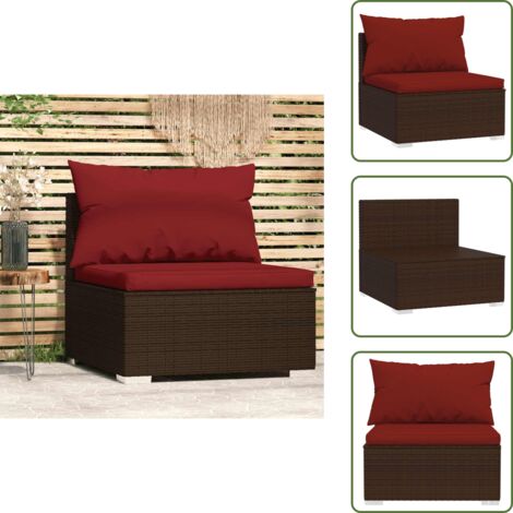 Cuscini per divano - vidaXL Divano Centrale da Giardino con Cuscini in Polyrattan Marrone - Arredamento da esterno