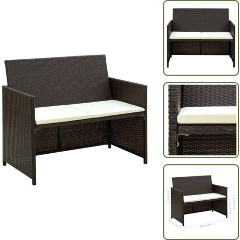 Cuscini per divano - vidaXL Divano da Giardino a 2 Posti con Cuscini Marrone in Polyrattan - Divano a due posti