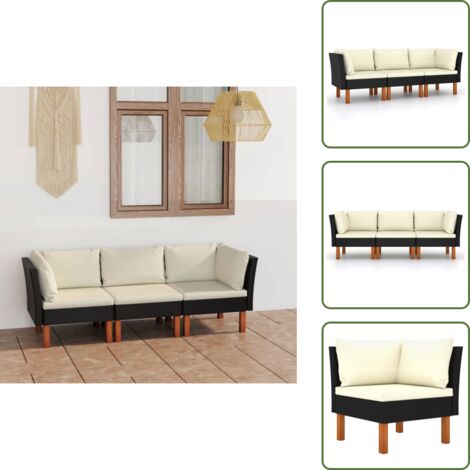 Cuscini per divano - vidaXL Divano da Giardino a 3 Posti con Cuscini Nero in Polyrattan - Rattan