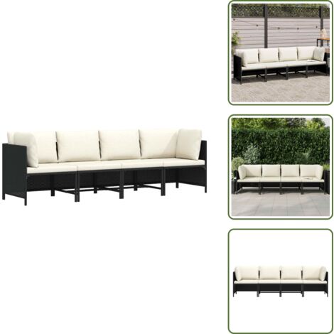 Cuscini per divano - vidaXL Divano da Giardino a 4 Posti con Cuscini Nero in Polyrattan - Divano angolare