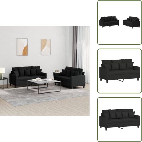 Cuscini per divano - vidaXL Set di Divani 2 pz con Cuscini Nero in Tessuto - Divano con cuscini