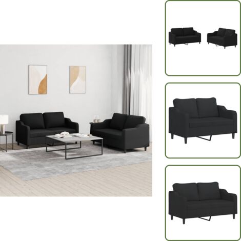 Cuscini per divano - vidaXL Set di Divani 2 pz con Cuscini Nero in Tessuto - Seduta confortevole