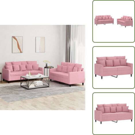 Cuscini per divano - vidaXL Set di Divani 2 pz con Cuscini rosa in Velluto - Divano con cuscini