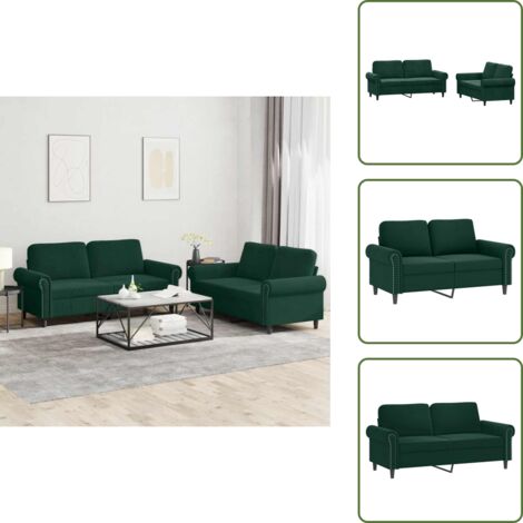 Cuscini per divano - vidaXL Set di Divani 2 pz con Cuscini Verde scuro in Velluto - Seduta in velluto
