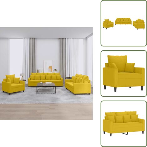 Cuscini per divano - vidaXL Set di Divani 3 pz con Cuscini giallo in Velluto - Seduta in velluto