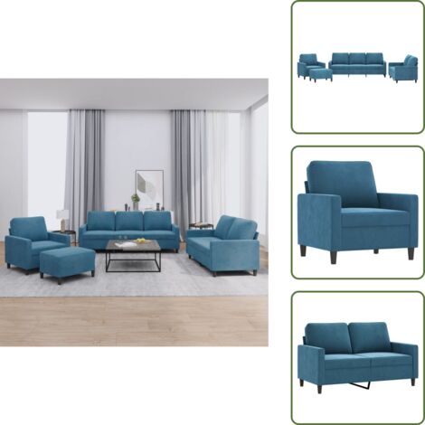 Cuscini per divano - vidaXL Set di Divani 4 pz con Cuscini Blu in Velluto - Poggiapiedi in velluto